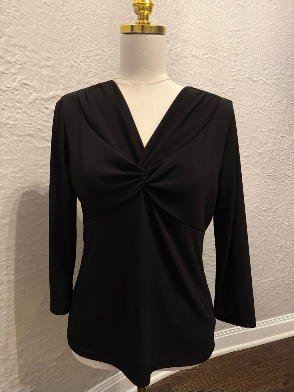 Talbots Black Twist-Front Long Sleeve Top